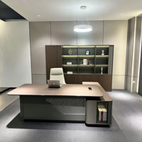 Bureau de direction moderne de luxe en forme de L avec rangement latéral pour bureau de patron, mobilier professionnel pour espace de travail de directeur