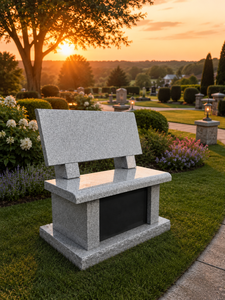 Banco de cementerio de granito gris, muebles conmemorativos personalizados de Vietnam, estilo americano, construcción de piedra sólida, hecho en Vietnam - Product Image 2