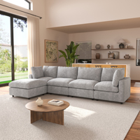 Conjunto de Sofá Modular Seccional ATUNUS en Forma de U de 4 a 7 Plazas en Tela Mixta de Chenilla y Lino Estilo Nórdico Suave Color Gris Nube para Sala de Estar