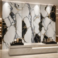 Panneau mural en PVC UV effet marbre, style européen, insonorisant, imperméable, grain de pierre brillant, pour hôtel et usage domestique, panneau rigide décoratif
