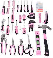 Juego de herramientas de reparación del hogar para mujer, bolsa de almacenamiento rosa con Kit de herramientas, 220 piezas