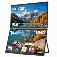 Moniteur portable double 15,6 pouces UHD 60 Hz avec support inclinable à 180 degrés, DP USB-C, écran mat pour les voyages d'affaires en extérieur