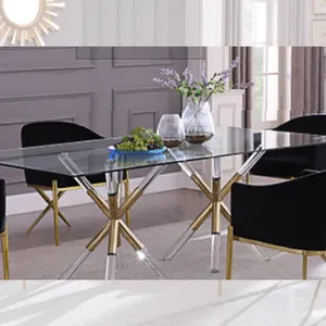 Luxury furniture dining room contemporary stainless steel base minimalist restaurant rectangular 8 seater acrylic dining table