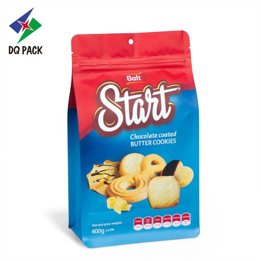 Dq Pack Food Grade Quad Seal Bag Flat Box Bottom Up Rits Zakje Snack Cookie Cookie Verpakking Pouch