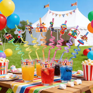 Nouveauté LAIMAI Pailles réutilisables en PETG de qualité alimentaire à impression numérique, motif dessin animé 'Circus Party' pour les célébrations festives et les jeux - Product Image 5