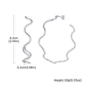 Women Simple Stainless Steel C-shape Earrings Creative Design Big CC Hoop and <b>Choker</b> Necklace Set - Product Image 2