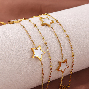 Collier pendentif étoile en acier inoxydable plaqué or 18 carats avec incrustation de coquille blanche pour femme, bijou cadeau - Product Image 2