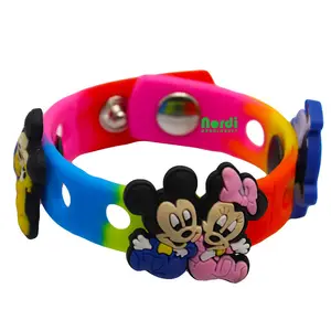 Factory Direct Sale Cartoon Mickey Duck Bracelet Soft Charm Adjustable Kids Silicone Rubber Wrist Band