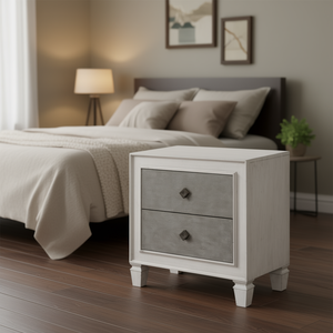 Comodino Katia in Legno Grigio Rustico e Bianco Anticato con 2 Cassetti, Arredamento per Camera da Letto - Product Image 2