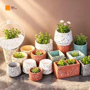 Offre Spéciale – <span class=keywords><strong>Pot</strong></span> de Fleurs ALEO de Luxe Moderne Classique <span class=keywords><strong>en</strong></span> Terrazzo Blanc, Capacité 1L, pour Décoration Extérieure, Jardin, Maison, Bureau, <span class=keywords><strong>Plantes</strong></span> Succulentes - Product Image 5