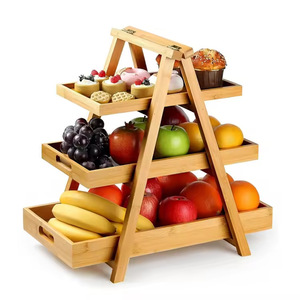 <b>Bamboo</b> Three Tier Fruit And Vegetable Storage Rack With Freshness Preservation Kitchen Countertop Organizer Rectangle Shape - Product Image 1