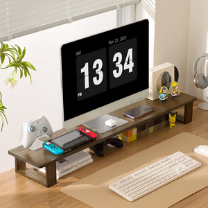 Soporte Elevador de Monitor de Bambú de 2 Niveles, Organizador de Escritorio, Estante de Almacenamiento para Configuración de Escritorio de Computadora - Product Image 1