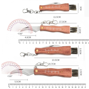 Couteau à champignons pliant à manche en bois avec <span class=keywords><strong>lame</strong></span> en acier inoxydable à pointe effilée et anneau porte-clés pour usage DIY, OEM, jardinage et agricole - Product Image 2