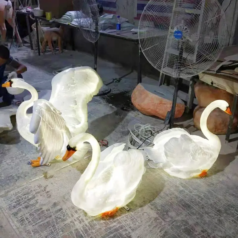 Gänse skulptur Tier 3D Licht beleuchtet Fiberglas FRP Led Schwan für die Dekoration im Freien