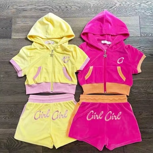 2025 Spring Lounge Wear Custom Ladies Two Piece Shorts Sets Women Zip up Velour <b>Tracksuits</b> Sweat Suit - Product Image 1