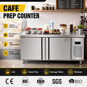 Table de préparation réfrigérée sous comptoir en acier inoxydable avec contrôle numérique de la température pour cuisine commerciale et café - Product Image 1