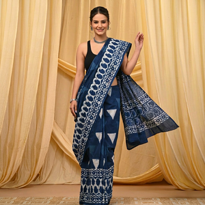 Sari en coton Mulmul Bagru de qualité supérieure, vêtement ethnique traditionnel pour femmes, doux, léger, confortable pour tous les jours, pour les fêtes et les mariages - Product Image 1