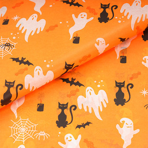 Papel <span class=keywords><strong>de</strong></span> Regalo Impermeable Naranja con Diseño <span class=keywords><strong>de</strong></span> Gatos y Fantasmas para Halloween, Papel Kraft para Envolver Dulces y Decoraciones - Product Image 2