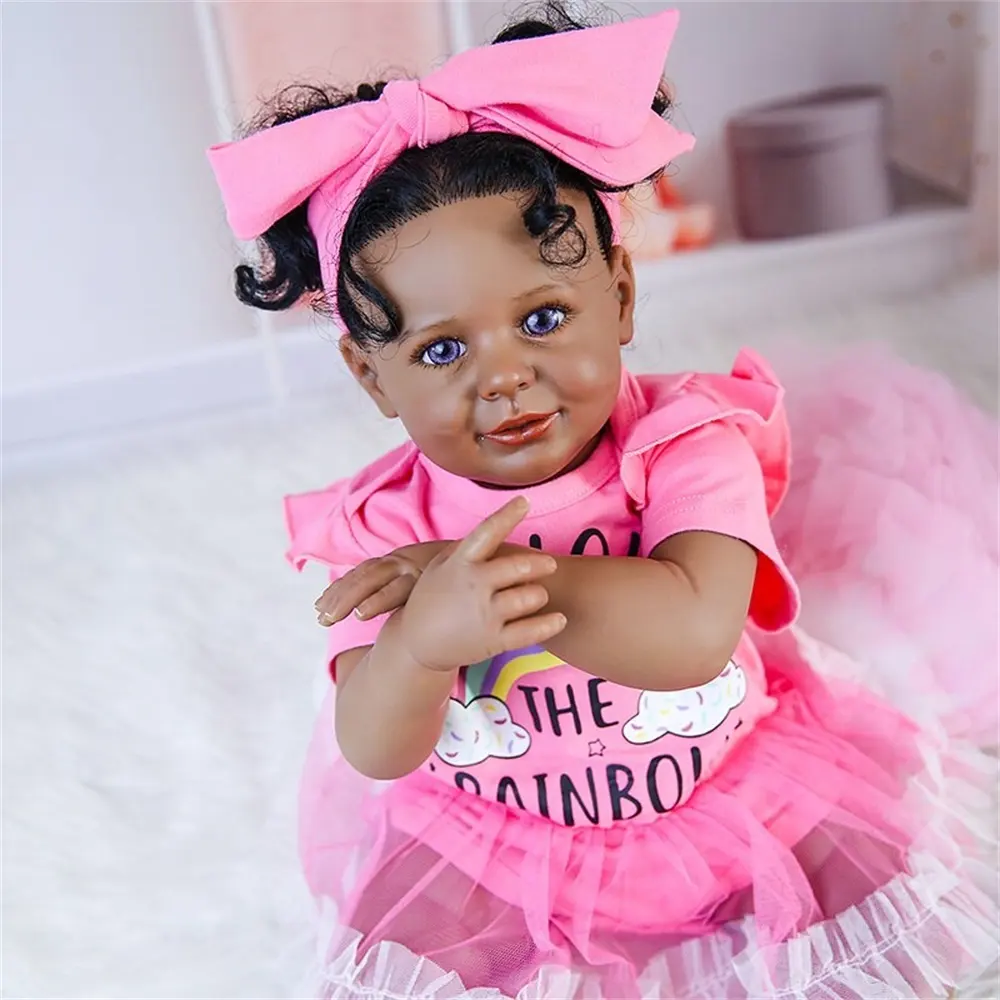 R & B ตุ๊กตาทารกเกิดใหม่ซิลิโคนไวนิลตุ๊กตาทารกแรกเกิดเหมือนจริงสีดำสำหรับเด็กผู้หญิง