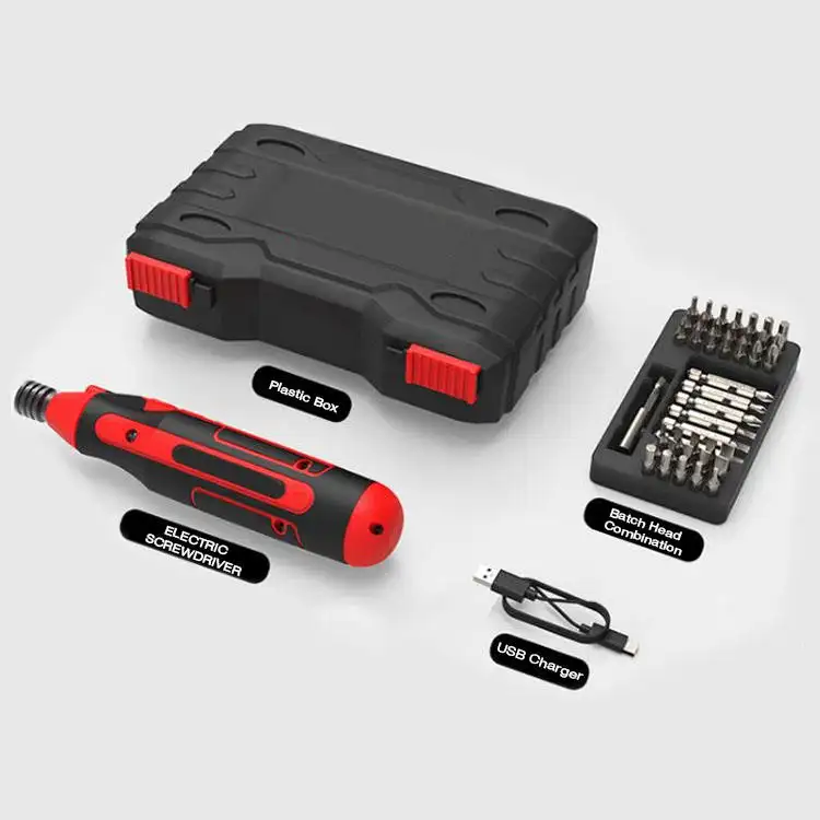 HENGLAI-destornillador eléctrico inalámbrico para el hogar, juego de destornillador eléctrico pequeño, recargable por USB, 3,6 V, adelante y marcha atrás