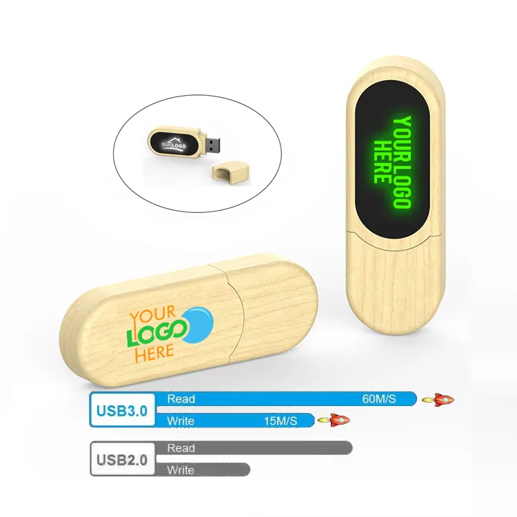 High-end Custom Bamboo Eco-friendly Pendrive 4GB 8GB 16GB 32GB 64GB USB Stick 3.0 2.0 USB Flash Drive with led