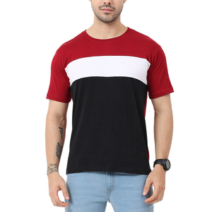 T-shirt pour homme en tricot slub respirant, color block, surface texturée, tissage naturel, empiècements contrastants, coupe décontractée, streetwear d'été - Product Image 2