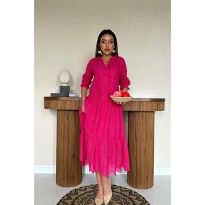 Robe en dentelle fuchsia à col croisé, coupe ample, respirante, tissée, pour un usage décontracté - Product Image 4