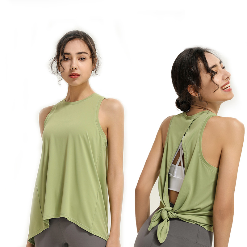 Roregal Women's Sleeveless Quick-Dry Sports Vest Loose Fit Yoga Tank Top with Back Opening for Pilates