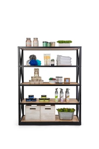 Khung thép x-Đơn vị kệ mặt với 5 tầng gỗ rắn, mở lại-Hiển thị lưu trữ trang trí văn phòng tự nhiên-Bán buôn - Product Image 3