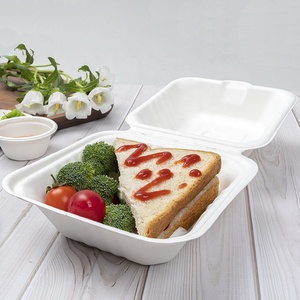 100% Biodegradable Disposable Clamshell Take Out Sugarcane Bagasse Food Lunch Box With Lid
