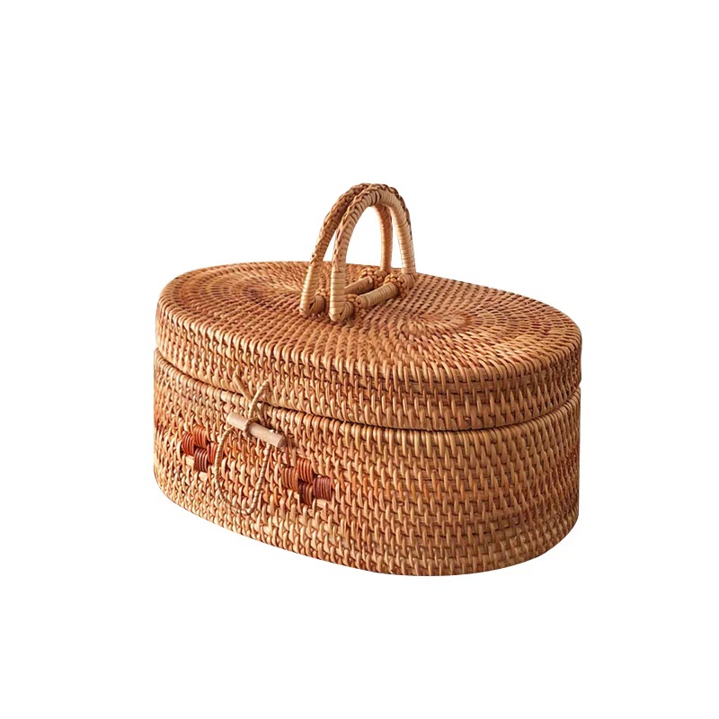 Đan Tay Cầm Tay Wicker Cách Nhiệt Picnic Basket Picnic Basket Với Nắp Giỏ Tre