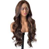 Perruque élégante en fibre synthétique avec dentelle transparente 13*4, effet ombré cuivre, ondulations lâches, mèches 1B/30 noir-brun