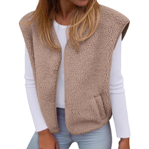Nouveau gilet minimaliste gris en polyester, veste polyvalente sans manches pour <span class=keywords><strong>femme</strong></span>, manteau court style cardigan pour l'hiver - Product Image 2
