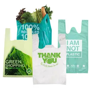 Экологически чистый биоразлагаемый пакет для покупок, биоразлагаемые пакеты для футболок, пластиковые биоразлагаемые пакеты для покупок на основе растений