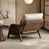 Fauteuil inclinable en cuir véritable style Song avec réglage de la profondeur d'assise, pieds en bois massif, pour salon et balcon