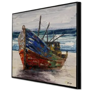 Peinture à l'huile moderne, décoration murale, peintures de bateau côtière peintes à la main