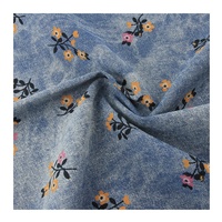 Tela de Mezclilla Tricot Estampada de Poliéster/Algodón, Diseño de Dibujos Animados, Sin Elasticidad, Transpirable, Color Azul Índigo, Peso Medio, para Niñas y Bebés