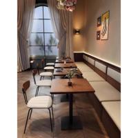 Ensemble table et chaises de restaurant vintage industriel, mobilier de salle à manger en bois massif, canapé banquette commercial pour café, bistrot, hôtel