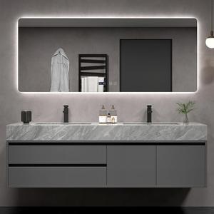 Light Luxury MDF Rock Slab Integrated Basin Intelligent <b>Mirror</b> Cabinet Wall-Mounted Design Bathroom Vanity - Product Image 1