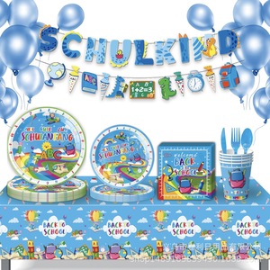Back To School Party Supplies Set Blue Tableware Decorations Banners <b>Tablecloths</b> For Kids Birthday Graduation Events - Product Image 1