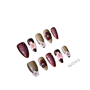 <span class=keywords><strong>Ongles</strong></span> à presser 3D en acrylique de luxe, faits main, motifs floraux, longueur moyenne/courte, vente en gros - Product Image 6