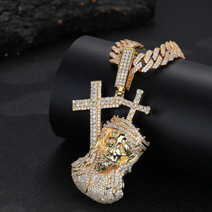 Collier Pendentif Tête de Jésus <span class=keywords><strong>Croix</strong></span> Bling CZ Iced Out Style Hip Hop Vintage Bijoux Religieux Chrétiens pour Hommes - Product Image 4