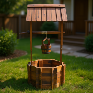 Fioriera Rustica in Legno a Forma di Pozzo dei Desideri 20 Pollici per Giardino Esterno con Secchio Sospeso Autoportante Finitura Naturale - Product Image 2