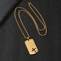 Pendentif croix punk personnalisé Collier plaque d'identification de chien militaire en acier inoxydable avec pierres CZ Bijoux pour hommes Cadeaux motard et bascule