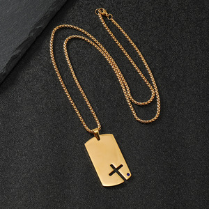<span class=keywords><strong>Colgante</strong></span> de Cruz Punk personalizado de acero inoxidable, collar <span class=keywords><strong>militar</strong></span> con placa de identificación de perro con piedras CZ, joyería para hombre, regalos de motorista y balancín - Product Image 2