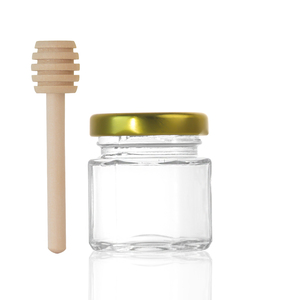 Vente en gros 1.5 Oz mini pots de miel hexagonaux en verre 45ml <span class=keywords><strong>petit</strong></span> <span class=keywords><strong>pot</strong></span> pour fête prénatale faveurs de mariage <span class=keywords><strong>pot</strong></span> de miel en verre avec louche - Product Image 2