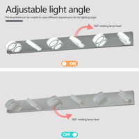 Luminaire LED moderne pour miroir de salle de bain, 52 pouces, finition chromée, acier inoxydable, 7 lumières, non dimmable, montage mural, 6000K