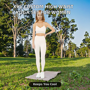 Ensemble de yoga pour femme taille XXL sur mesure, motif à carreaux, soutien-gorge élastique, leggings respirants, vêtements de sport imperméables à l'avant - Product Image 2