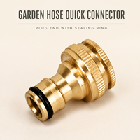 Robinet d'arrosage de jardin jaune à double sortie bidirectionnelle en acier inoxydable 1/2"-3/4" avec adaptateur de robinet, filtre d'irrigation et ensemble de raccords rapides pour tuyau