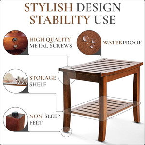 Tabouret de salle de bain en teck Park Seo 53,4x35,6x46 cm avec étagère de rangement, siège de douche imperméable, usage domestique - Product Image 4